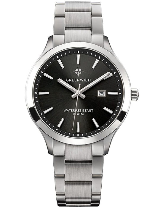 Greenwich Greenwich Helm GW 041.10.31  GW 041.10.31 кварцевые мужские часы черный циферблат, браслет нержавеющая сталь — вид спереди